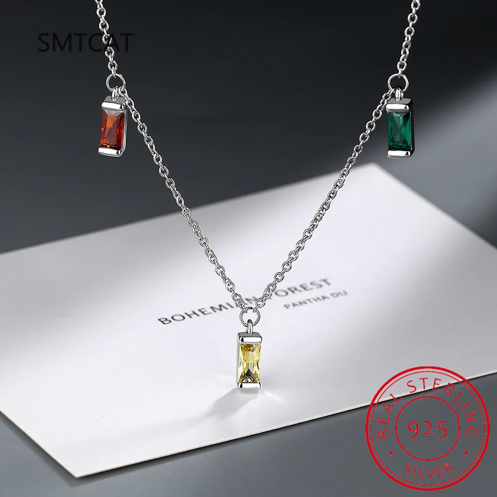 Emerald Cut Blue Topaz Amethyst Citrine Garnet Peridot 925 Sterling Silver Pendant Necklace Rectangle Colorful Gemstone Jewelry - Image 3