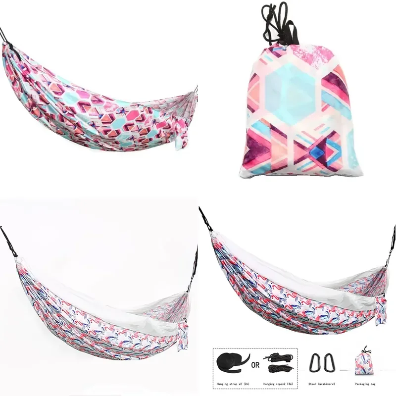 for  Portable Single Polyester Photo Print Camping Hammock 275x145cm with Adjustable Strap Buckle