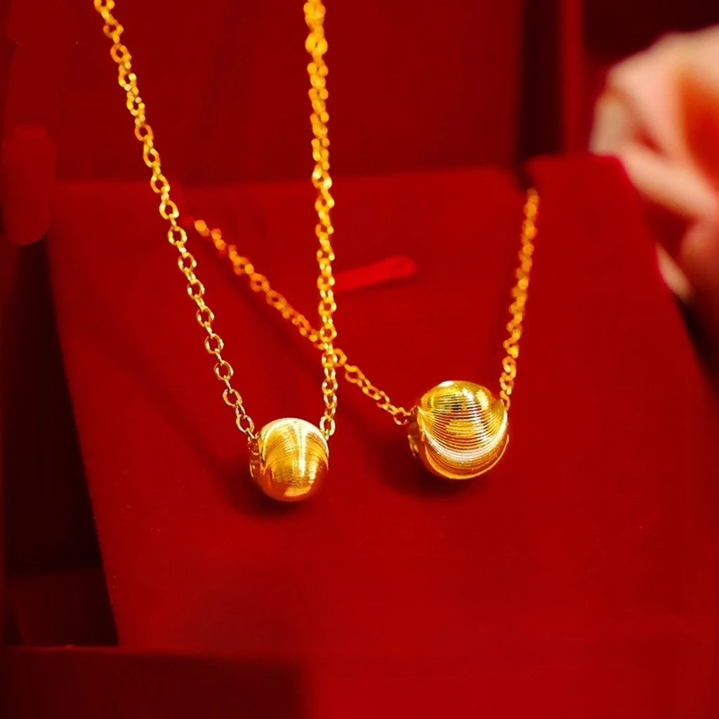 

14k Pure Yellow Gold Color Cat Eye Beads Pendant Necklace for Women O Chain Necklace Wedding Fine Jewelry Gifts