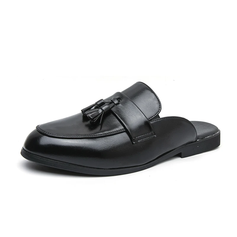Big Size Backless Mules Half Loafer Slippers Open-back Casual Shoes Man Fringe Slip On Flat Sneakers Closed toe Slides Sandals