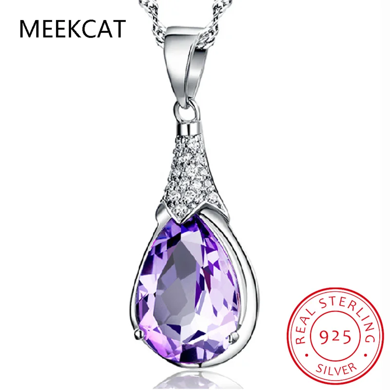 Pear Cut 2ct Created Alexandrite Sapphire 925 Sterling Silver Water Drop Pendant Necklace for Woman Fine Jewelry Colar de Prata