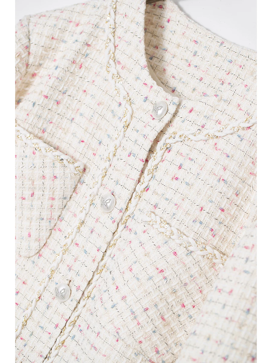 

plus Size Women's Suit Jaet round Ne Tweed Slimming Spring Faion Korean Sle Commute Casual Long Sve Coat