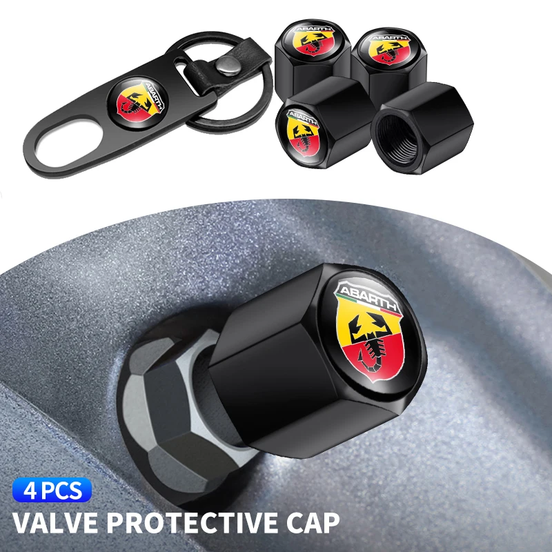 Car Wheel Tire Valve Stems Cap With Keychain Keyring Badge For Abarth Chevrolet Seat MINI Alfa Romeo Honda Jaguar Ford JEEP