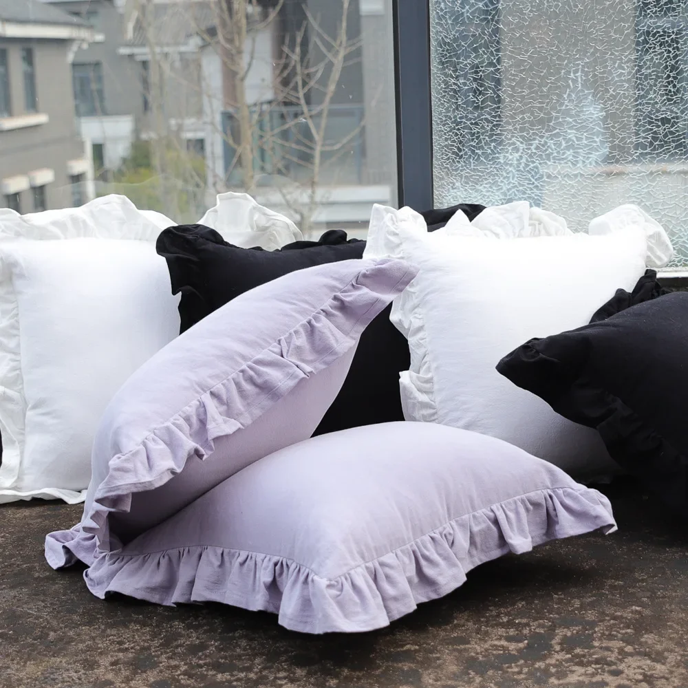 Flounce Cotton Throw Pillowsham,Couch Decoration Elegant Pillowcase,Soft Comfortable Solid Color Sofa Ruffled Cushion Cover