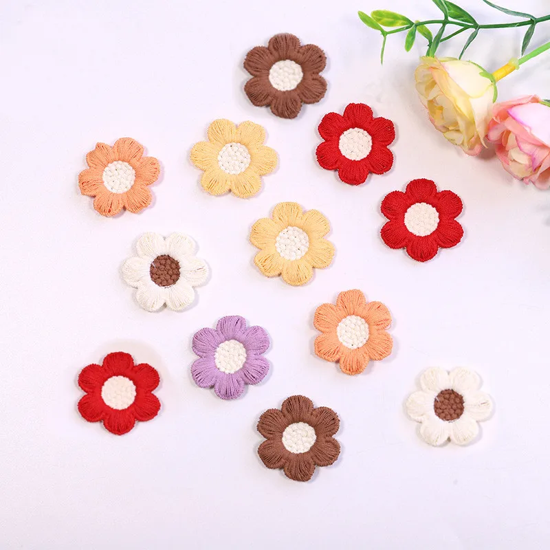 30PCS Of 3cm Colorful Six-piece Embroidery Cloth Patch DIY Clothing Hairpin Flower Stickers For Wedding