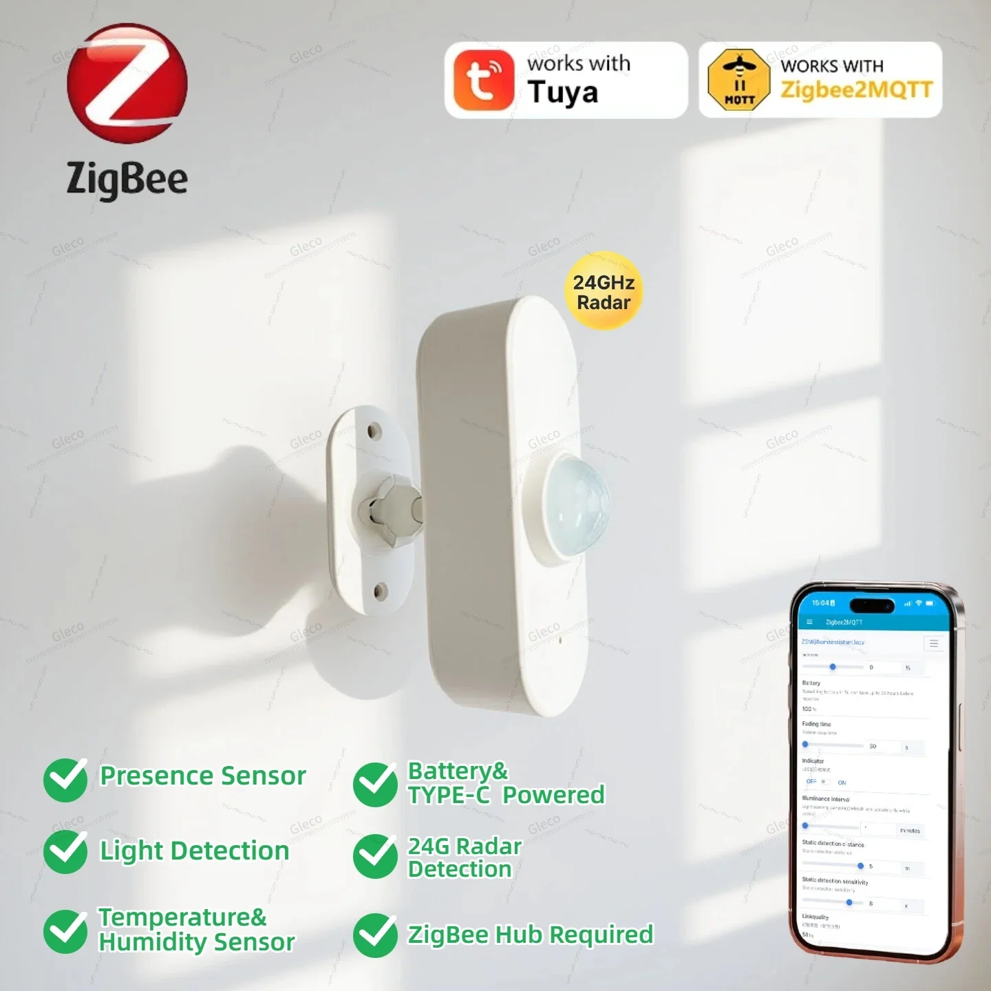 

Zigbee Human Presence PIR Motion Sensor Luminance Temperature Humidity Detector USB/Battery Operated For Smart Life Tuya Z2M