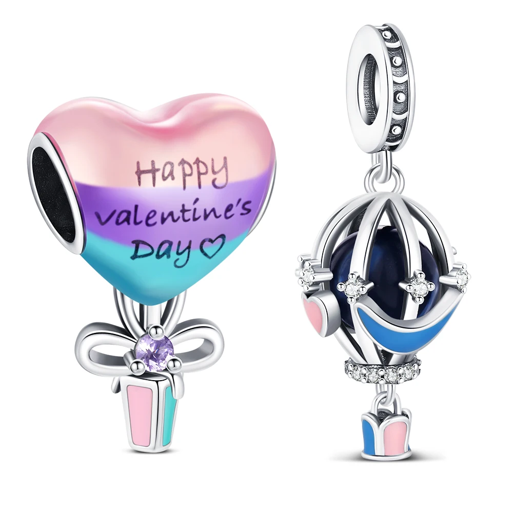 Herz-Anhänger aus 925er-Sterlingsilber, Valentinstag-Ballon-Anhänger für klassisches Armband, Liebe, ewige Dame, Modeschmuck, DIY-Geschenke
