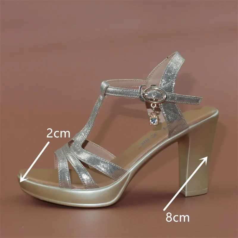 Small Size 32-43 Elegant Block High Heels Gladiator Sandals Women 2025 Summer Gold Black Platform Shoes for Office Mother