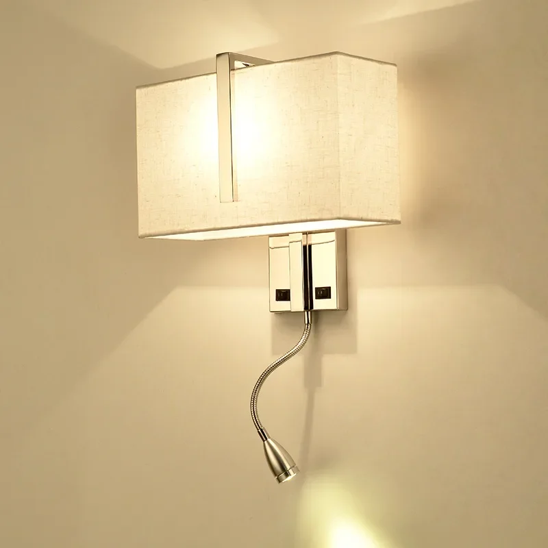 Fabric Bedside Wall Sconce Living Room Bedroom Stainless Steel Wall Sconce Foreign Trade LED with Switch Light Fixture