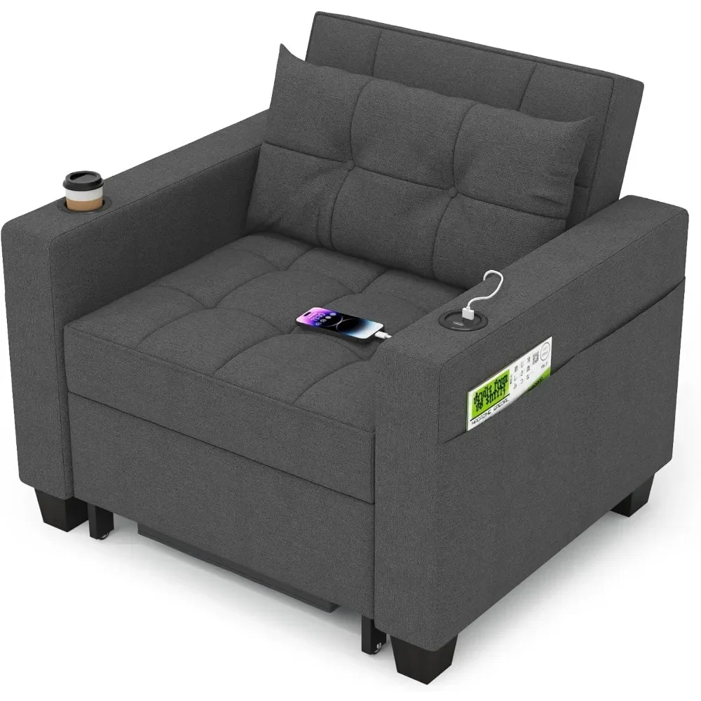 Futon-Stuhl, Bett, umwandelbarer Stuhl, 3-in-1, ausziehbarer Schlaf-Lesestuhl, Betten mit USB, Sessel-Schlafbett für Wohnzimmer, Wohnheim