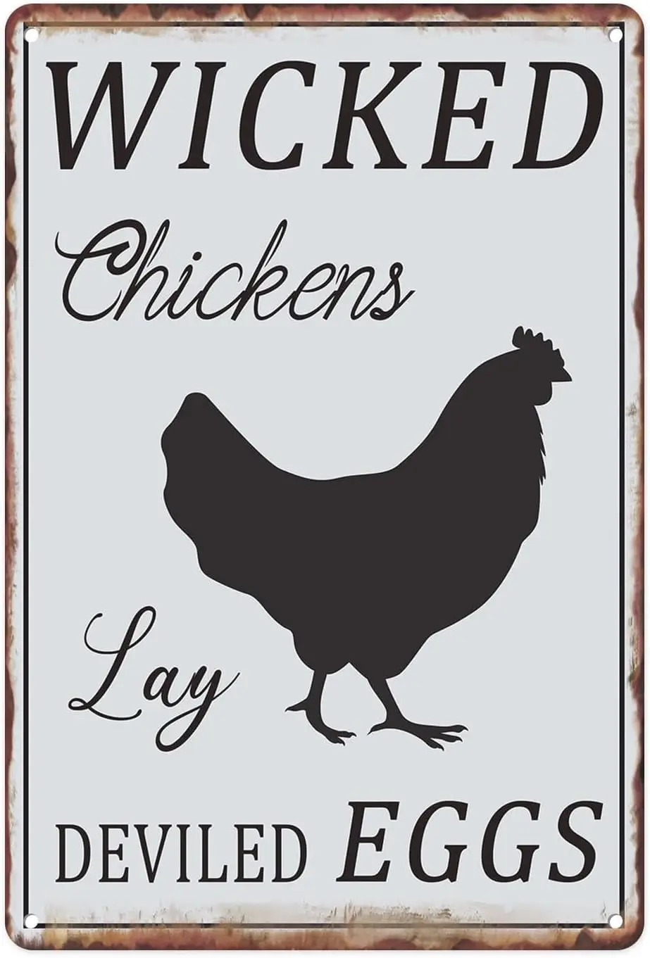 Britimes Wicked Chickens Lay Deviled Eggs Vintage Metall-Blechschilder, Retro Lustiges Schild für Männer Frauen Zuhause Wohnzimmer Schlafzimmer Garten
