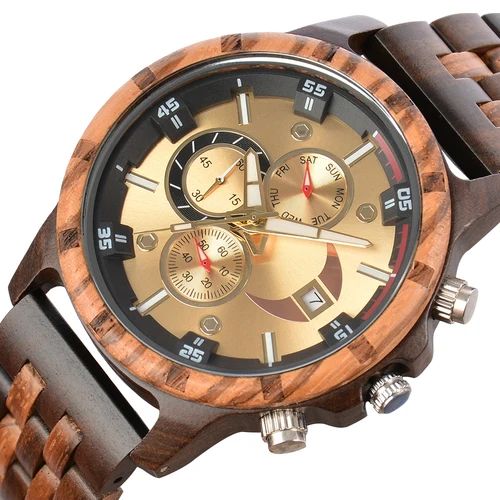 Imagen 2 del producto Reloj de madera para hombre, relojes de pulsera de cuarzo a la moda para hombre, relojes de pulsera de madera para hombre, regalo de aniversario personalizado para marido