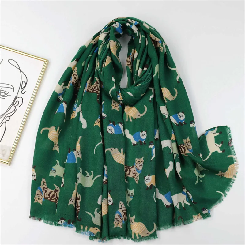 Cute Cartoon Running Cat Pattern Scarf Soft Warm Fringe Neck Scarves Autumn Winter Casual Versatile Coldproof Shawls And Wraps