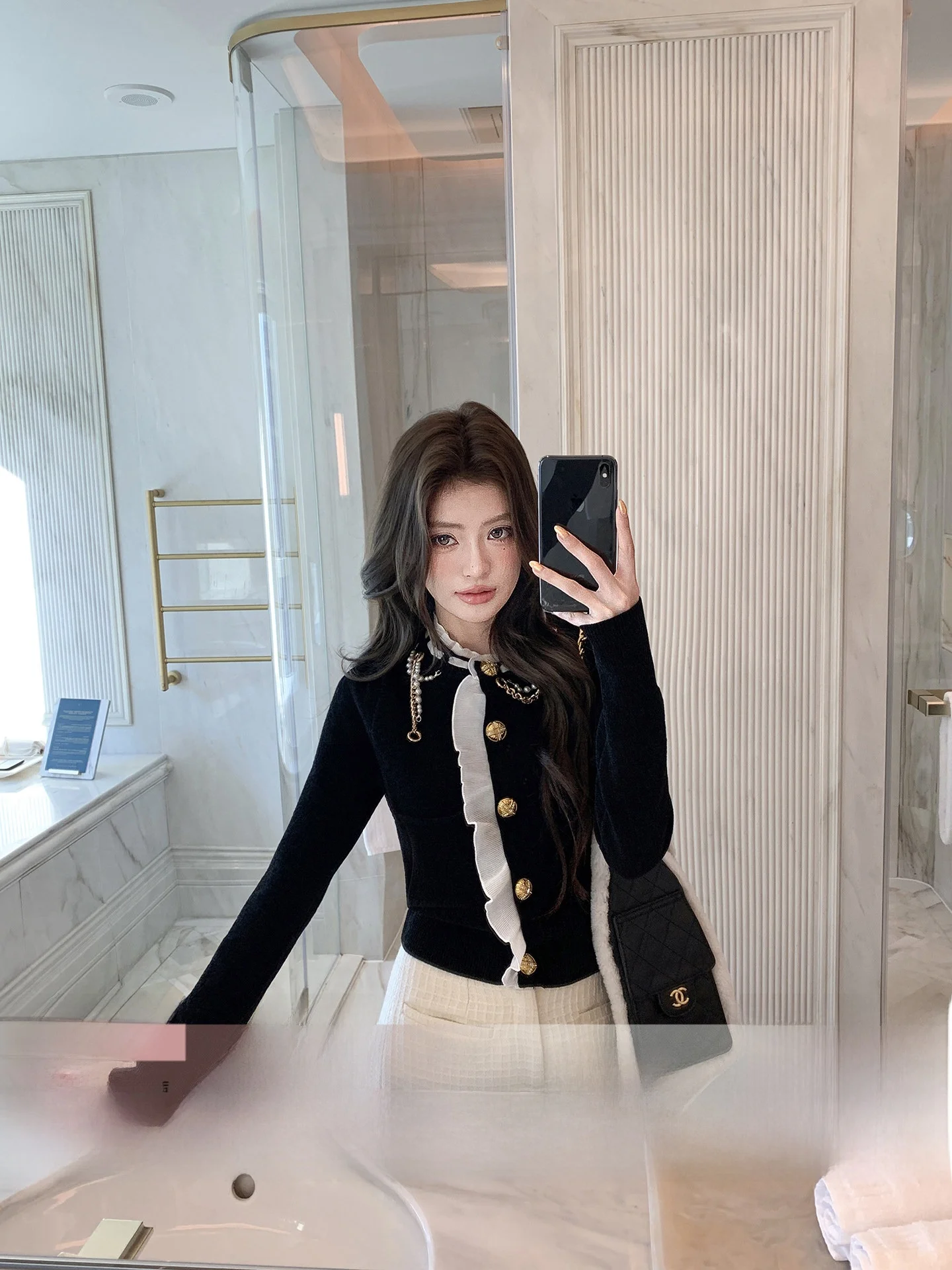 

Bla ort Quilted Jaet Women's Faion Slim Fit Luxury Sle Pearl Decoration ket Detail Button Decor Lace Trim Polyes...