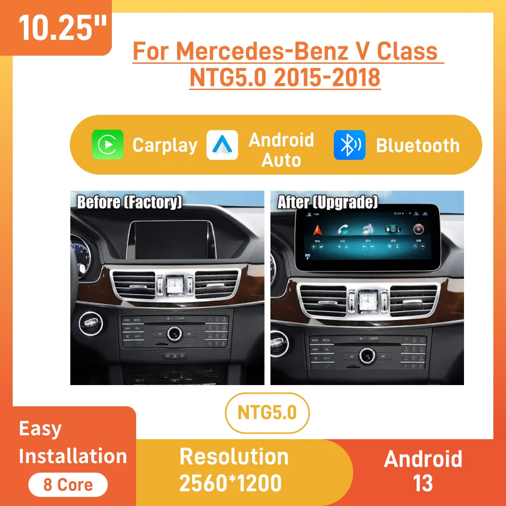 10.25 Inch Android Car Navigation for Mercedes-Benz V Class 2015-2018 NTG5.0 Wireless CarPlay Android Auto, 4G Multimedia Naviga