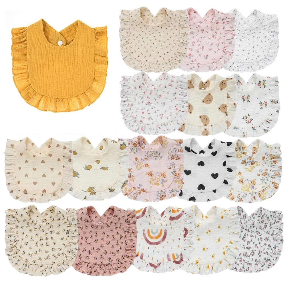 

2023 New Baby Feeding Drool Bib Ruffle Floral Infants Lace Saliva Towel Soft Cotton Burp Cloth For Newborn Toddler Kids Bibs