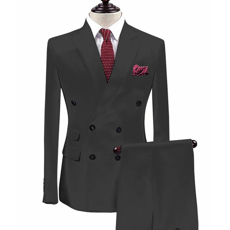 

Men's Suits 2 Pieces White champagne Double-breasted Jacket Slim Fit Business Groom Tuxedos for Wedding Evening Blazer+Pants