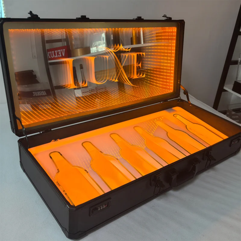 

VIP Hot Sale 6 Led Wine Bottles Box Acrylic Suitcase Presenter Bottle Glorifier for Night Club Bar Lounge Party