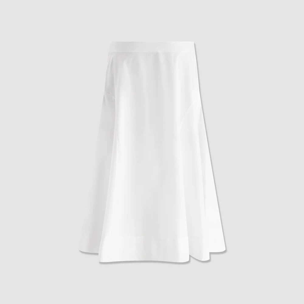 Women 100% Cotton Midi Skirt High Waist A Line Flared Swing Long Skirt Loose Hem Elegant Office Casual Summer Ladies Mid Skirts