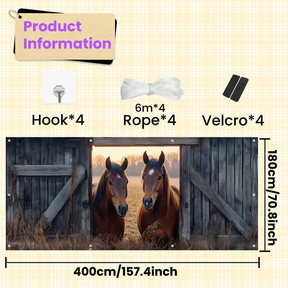 Stables الغابة المشهد باب المرآب راية مزرعة الحيوانات باب خشبي الخيول للديكور في الهواء الطلق المرآب خلفية الفناء راية كبيرة