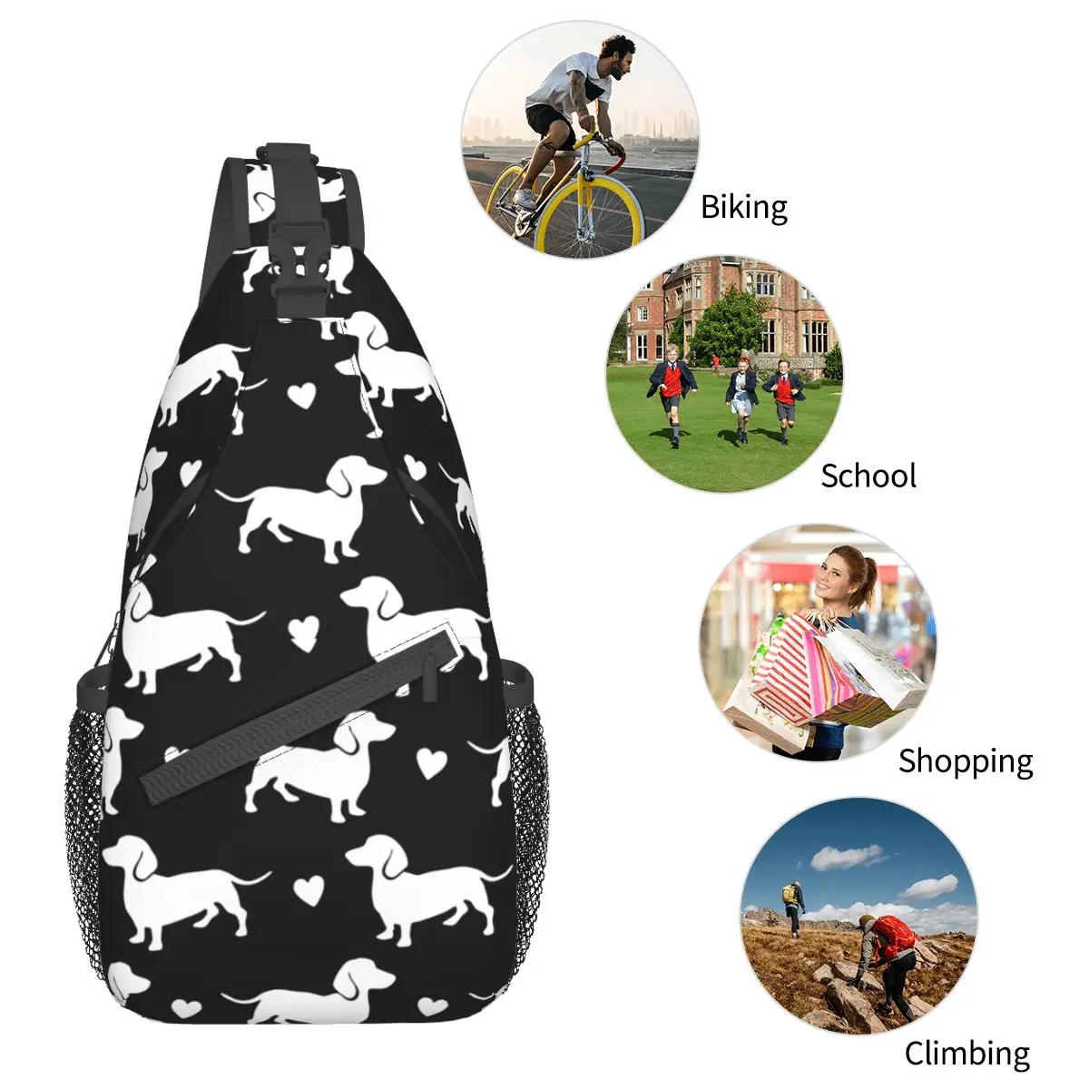 Dachshund Dixie Dog Lover Crossbody Sling Bag Chest Bag Wiener Sausage Shoulder Backpack Daypack Hiking Travel Cycling Bookbag