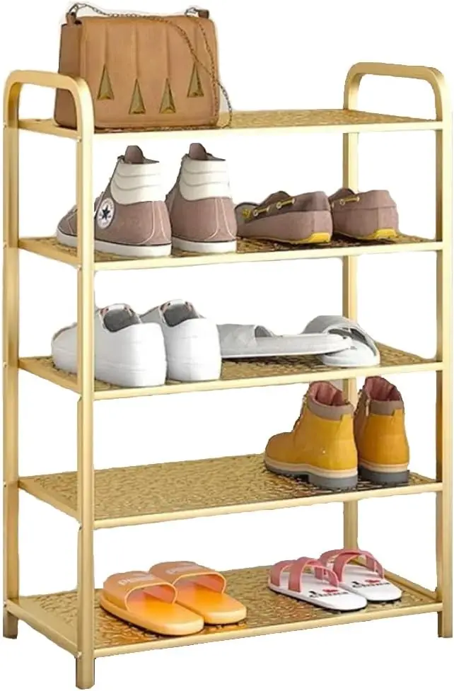 

Metal Shoe Ra Organizer Vertical Design Entryway Storage Cabinet For Entrance Or Kitchen Small And Narrow Free Standing Gold