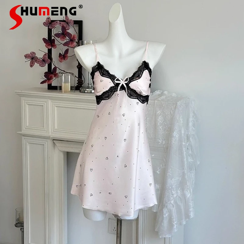 

Летние ночные рубашки с кружевными ремешками для женщин, пижамное платье из ледяного шелка Pure Desire с подушечками на груди, женское нижнее белье, пижамы