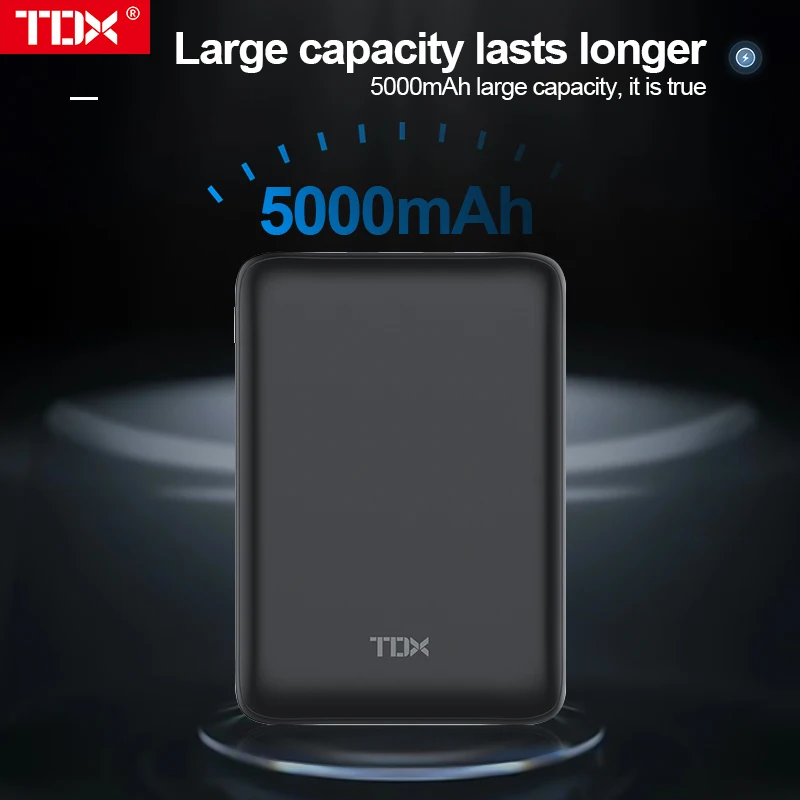 بنك طاقة صغير للشحن السريع من TDX ، إصدار الهاتف المحمول ، جيب USB محمول للغاية ، سعة كبيرة ، بطارية خارجية