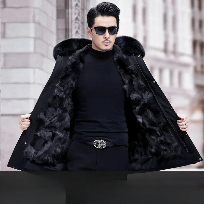 

Шуба из норки средней длины, зима 2025 года, меховой пирог, мужская норковая внутренняя шуба, съемный мех в одном, утолщенная шуба из кролика рекса