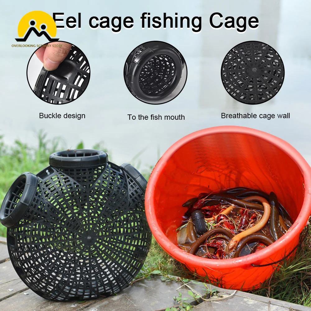 Fishing Net Cage Plastic Shrimp Trap Cage Easy to Install Hexagonal Three-Hole Catch Loach Lobster Mixed Fish Crayfish Catcher