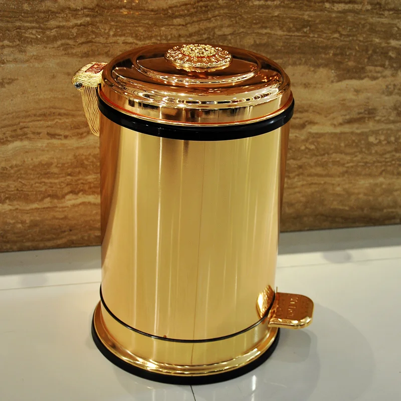 European Trash Can Living Room Creative Luxury High-end Gold Stainless Steel Bathroom Kitchen Pedal Papelera Pequeña Baño