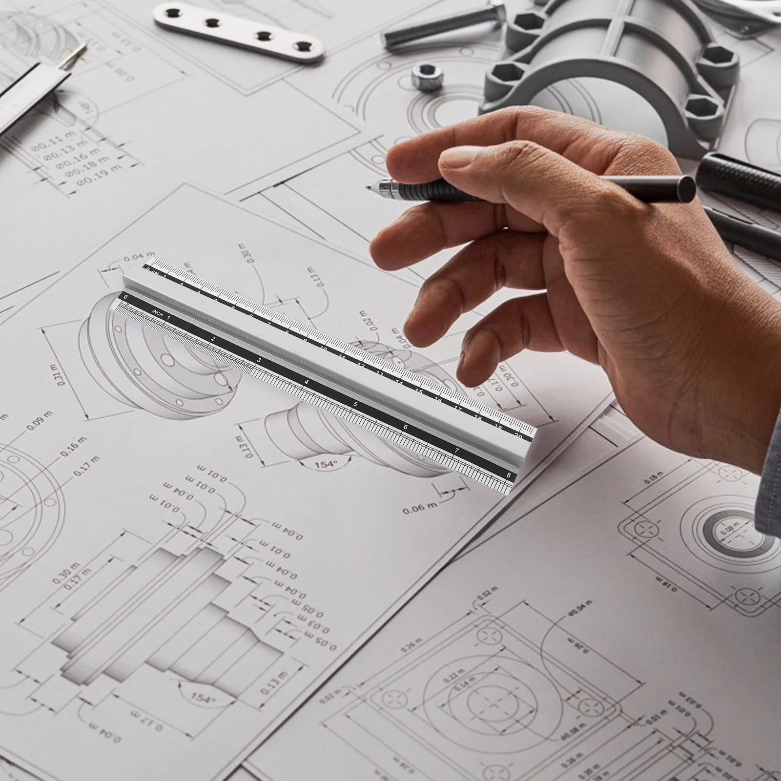 

3Pcs Aluminum Ruler Set with Raised Grip Measuring Tool for Students Artists DIY Multi-Use Straight Scale Rulers Geometry