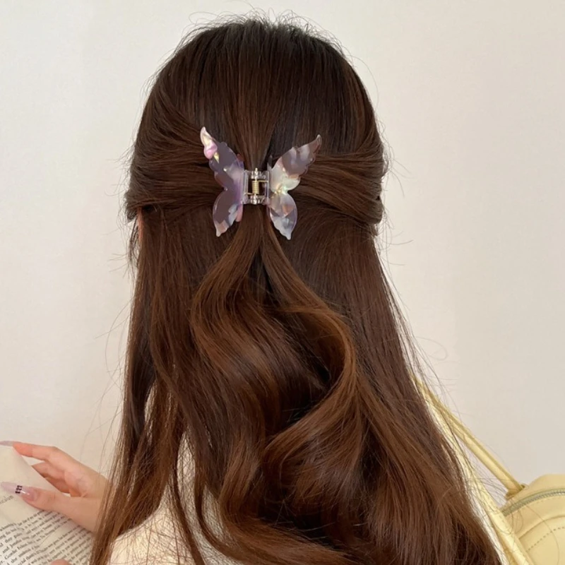 

Sweet Elegant Butterfly Hair Claw for Women Gradient Colorful Acetate Resin Hairpin Spring Summer Fashion Tools Hair Accessories