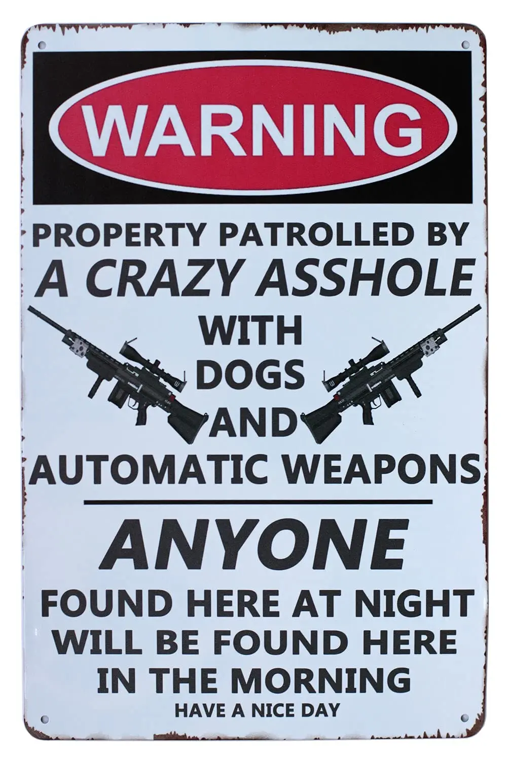 SUMIK Warning Property Patrolled by A Crazy Ass, Funny Metal Tin Sign, Vintage Plaque Home Wall Decor