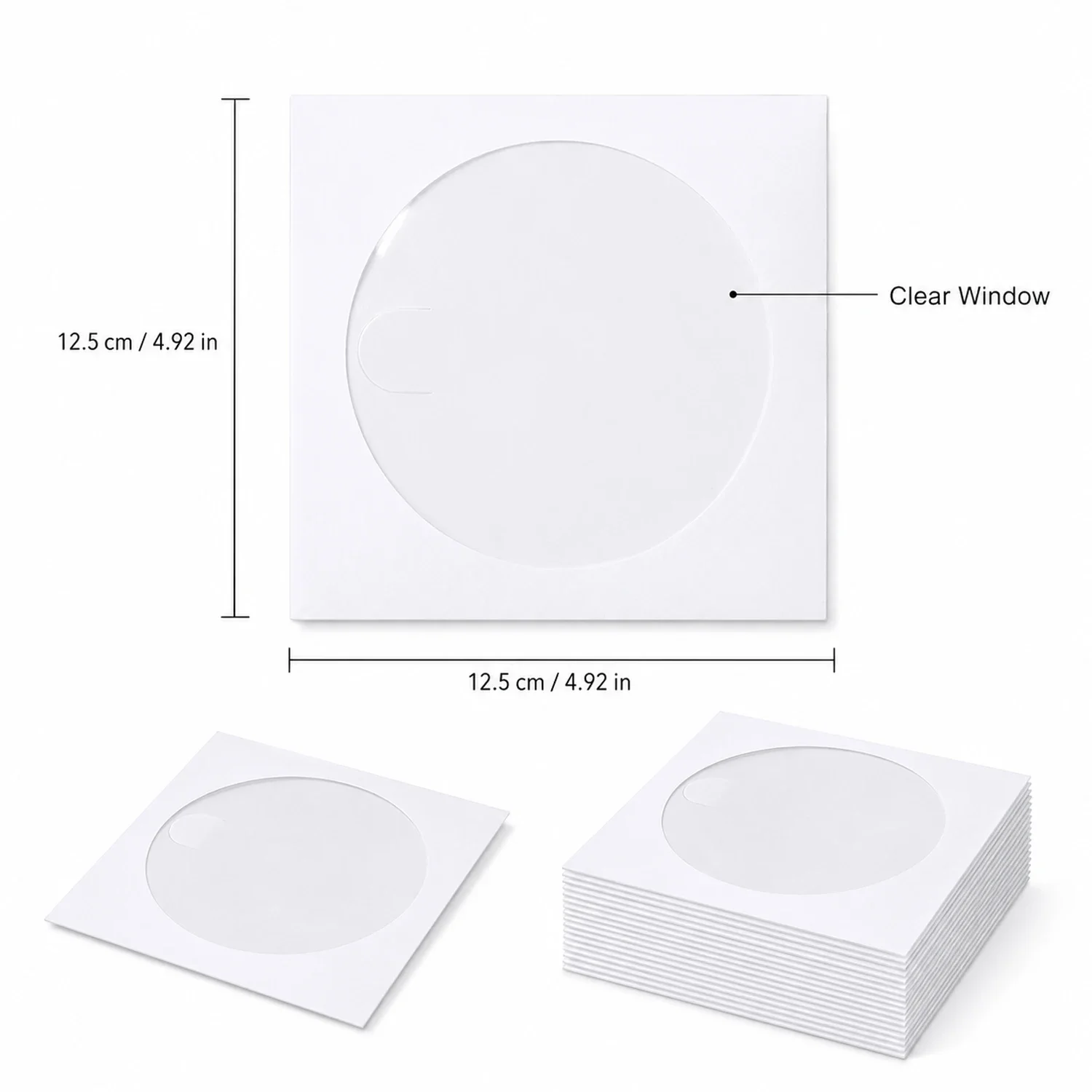 50-200Pcs 12.5cm CD/DVD Paper Sleeves, Clear Window Envelopes with Flap, White Disc Storage Bags for Jewel Cases