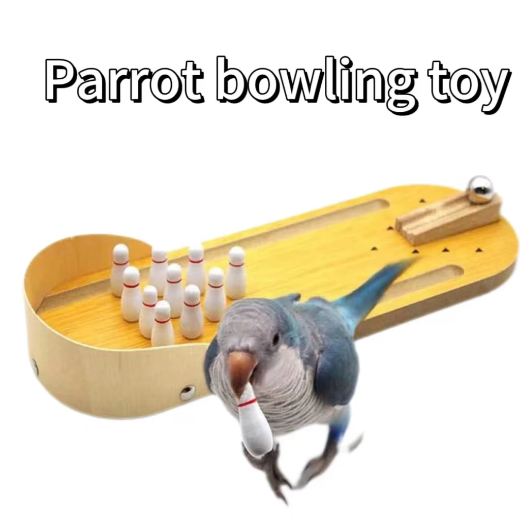 

Parrot bird toy Wooden mini table bowling little parrot intelligence training game