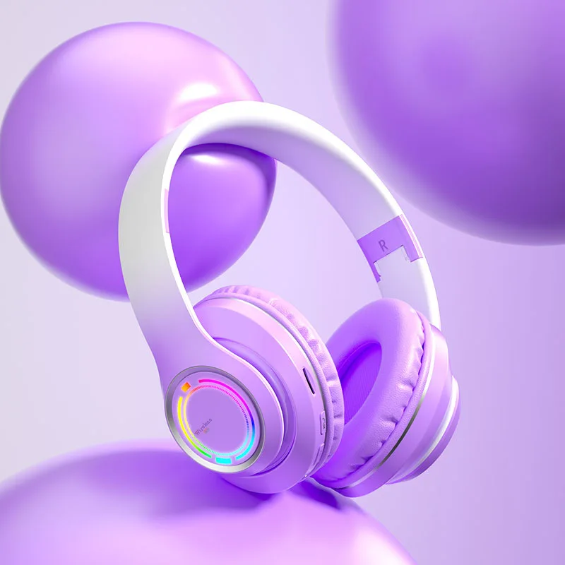 

2025 new head mounted V3PRO gradient color glowing wireless Bluetooth earphones gaming wireless earphones