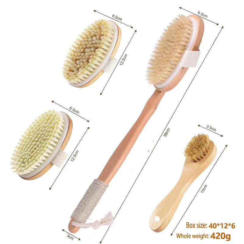 Hard Bath Brush Set, Detachable Handle Body Bath Brush, Exfoliating Wet / Soft Dry Brush Facial Massage Brush