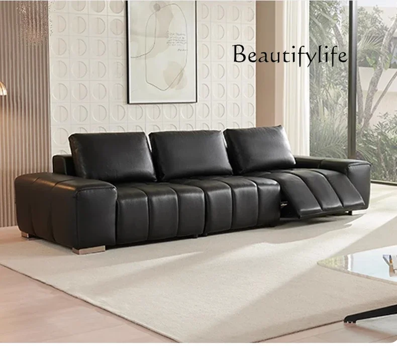 hh Modern simple sofa electric multi-functional first-layer leather sofa living room Italian simple big black cow