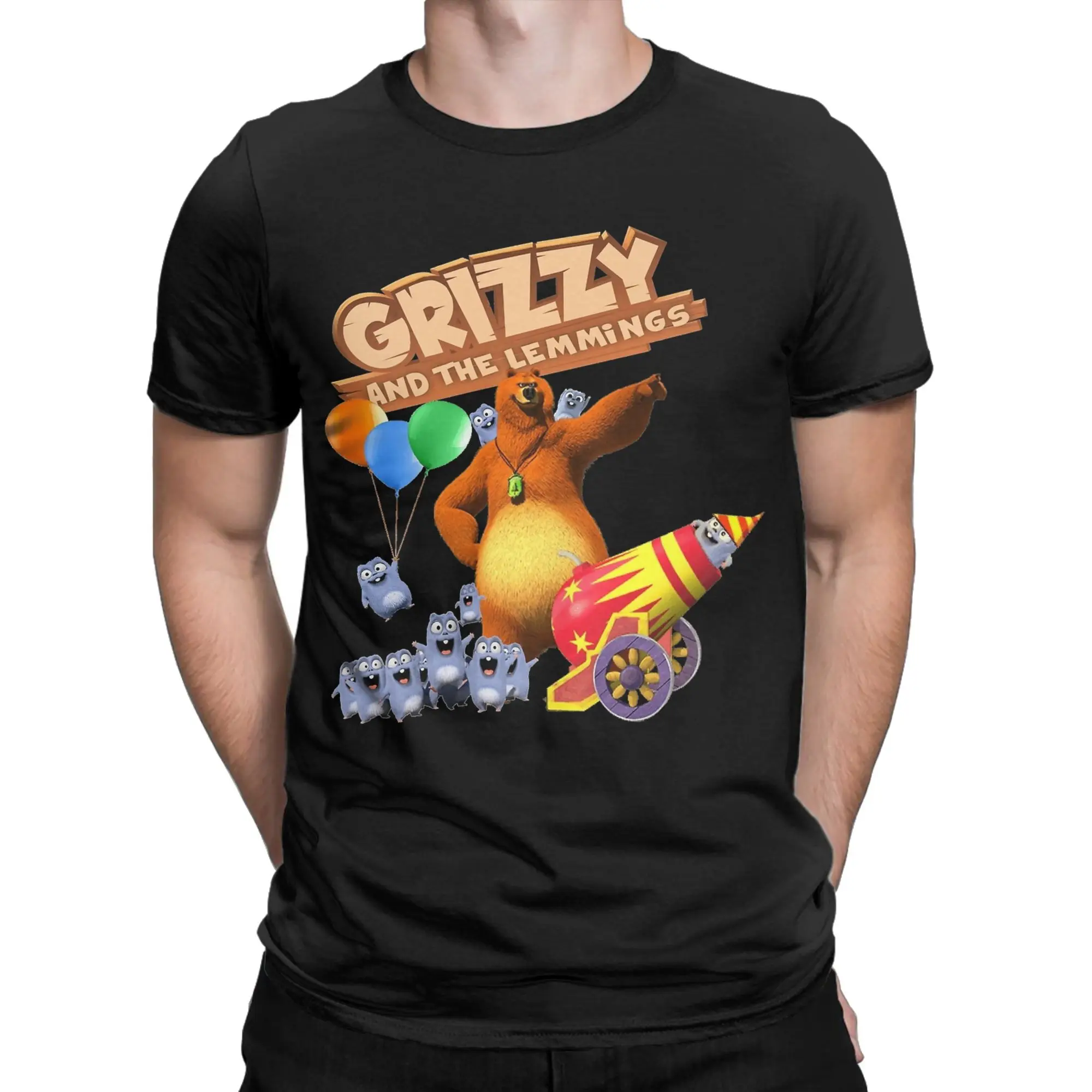 Grizzly and Lemmings Tshirts Unisex 100%Cotton Clothes Leisure Cartoon Round Neck Short Sleeve