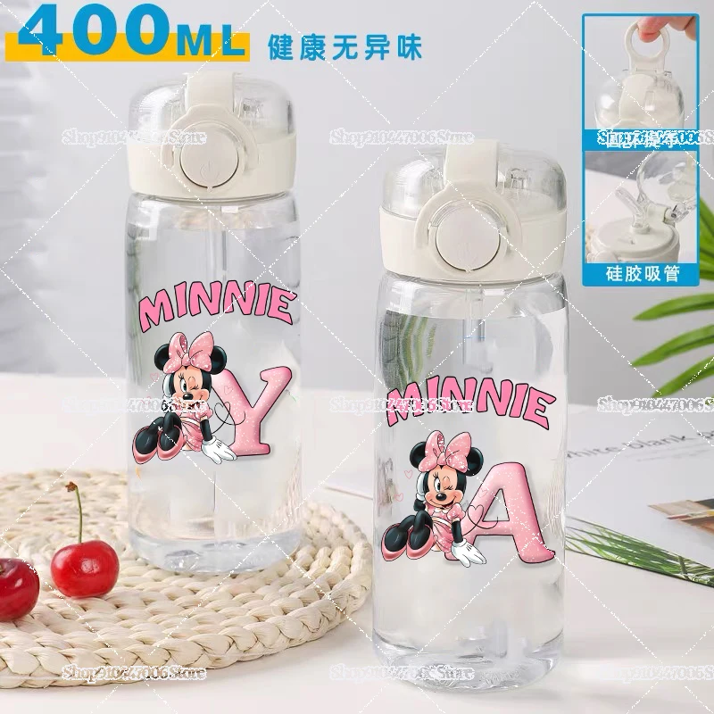 ขวดน้ำพิมพ์ลายมิกกี้ มินนี่ เมาส์ A-Z พร้อมสายสะพายสำหรับเด็ก แก้วนม กาแฟ น้ำผลไม้ 400 มล. แก้วน้ำพกพาสำหรับอาหารเช้า