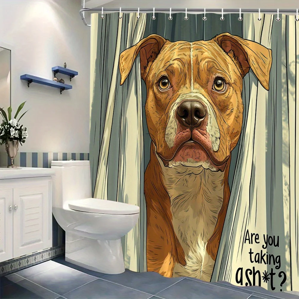 Dog Portrait Shower Curtain Waterproof Polyester Bathroom Decor Cute Pet Lover Animal Print Curtain Panel Home Shower Curtain Ac
