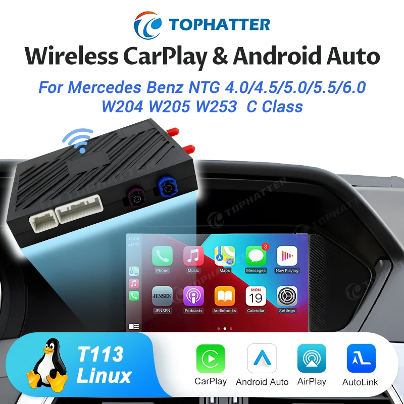 

For Mercedes C-Class GLC W204 W205 W253 OEM Screen Wireless CarPlay Android Auto Adapter NTG 4.0/5.0/6.0 Plug Play