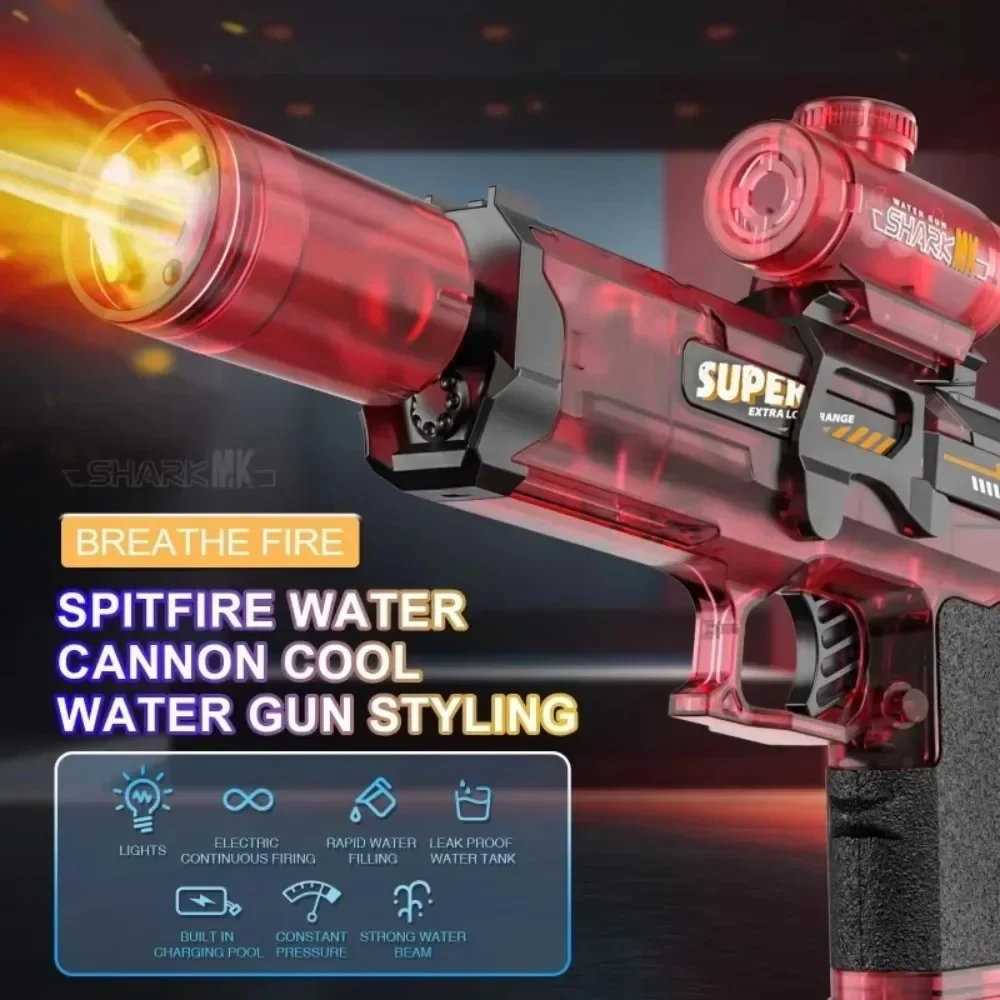 مسدس مياه كهربائي بسعة كبيرة على الشاطئ وحمام السباحة والصيف، مسدس مياه أوتوماتيكي باعث للضوء للأطفال الأولاد والبنات والكبار هدية