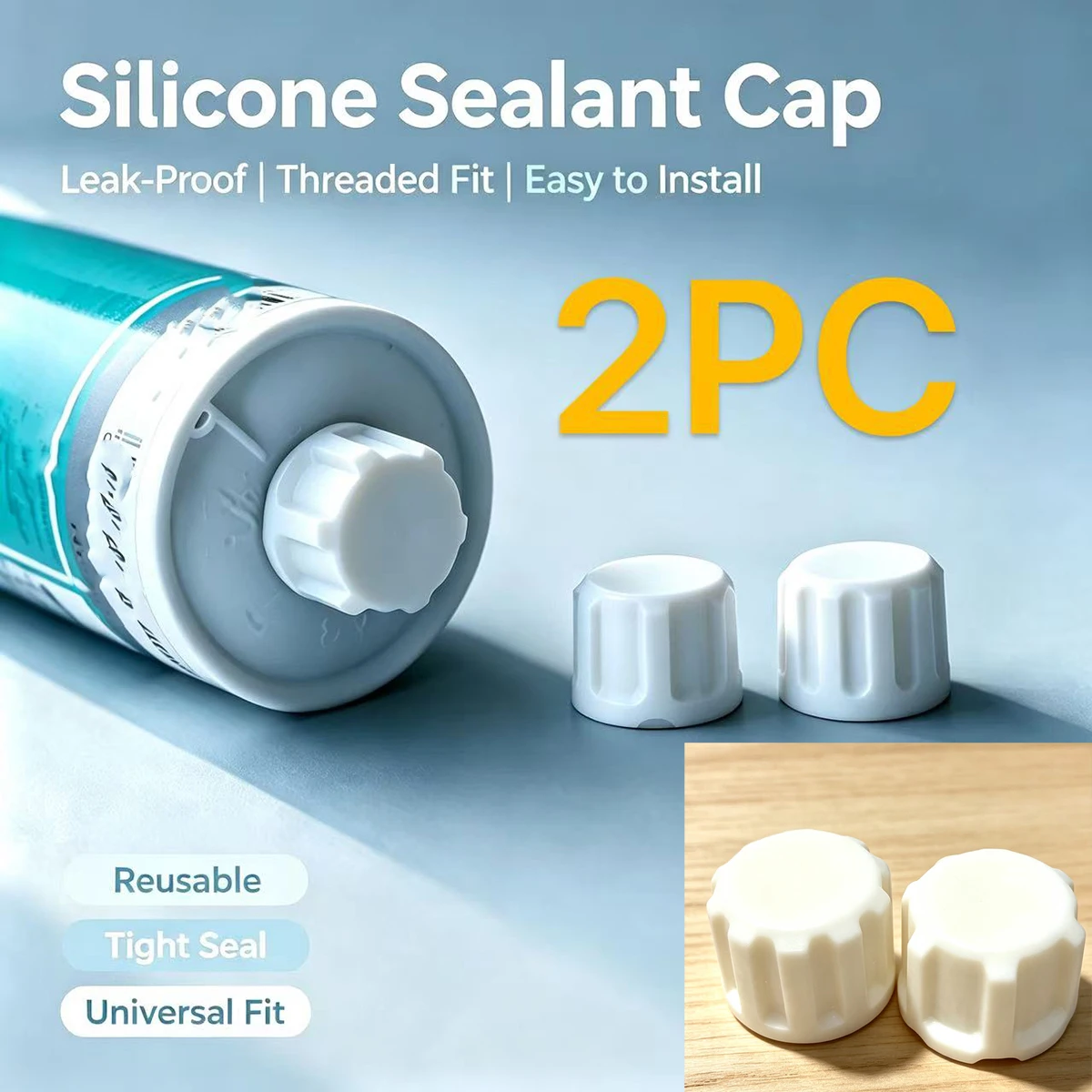 Two-Pack White Silicone Sealant Tube Caps Set, Threaded Fit for Sealing and Leak Prevention, Universal Glass Glue Seam Sealant Tube, Long-Lasting Glue Lock, Anti-Curing, Reusable Construction and Storage Accessories