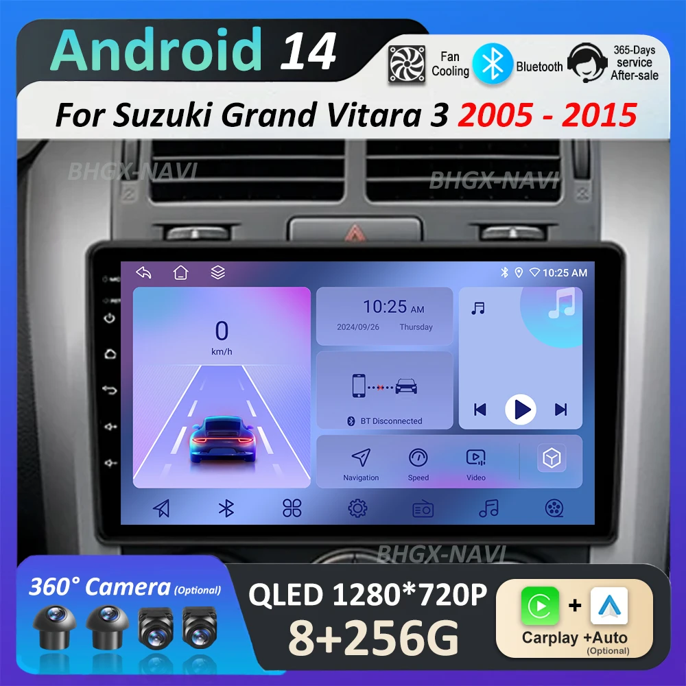

Car Radio Multimedia Player WiFi for Suzuki Grand Vitara 3 2005 - 2015 GPS Navigation 4G QLED Touch Screen Android 14 Head Unit