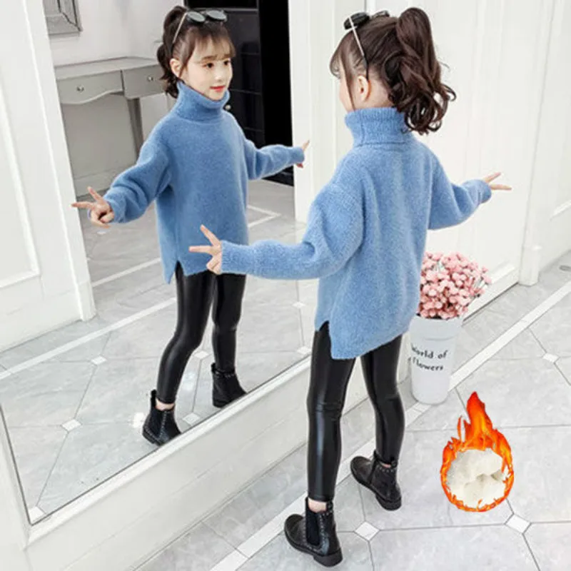 

2024 New Autumn Winter Toddler Girls Solid Thick Knitted Sweater Long Sleeve Turtleneck Casual Pullovers Children Warm Cloth X11