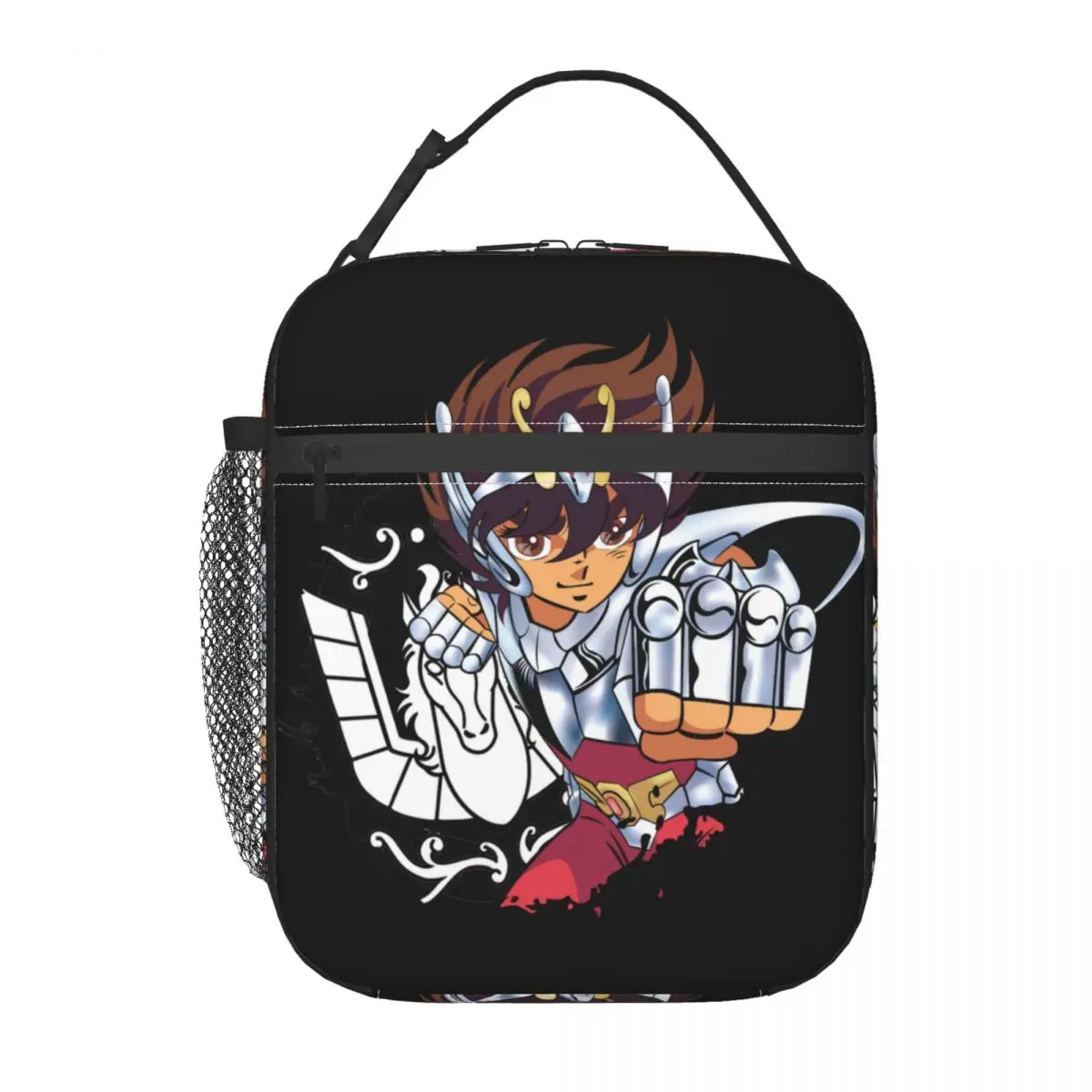 Custom Saint Seiya Pegasus Thermal Insulated Lunch Bags Knights Of The Zodiac Portable Lunch Tote for School Storage Food Box