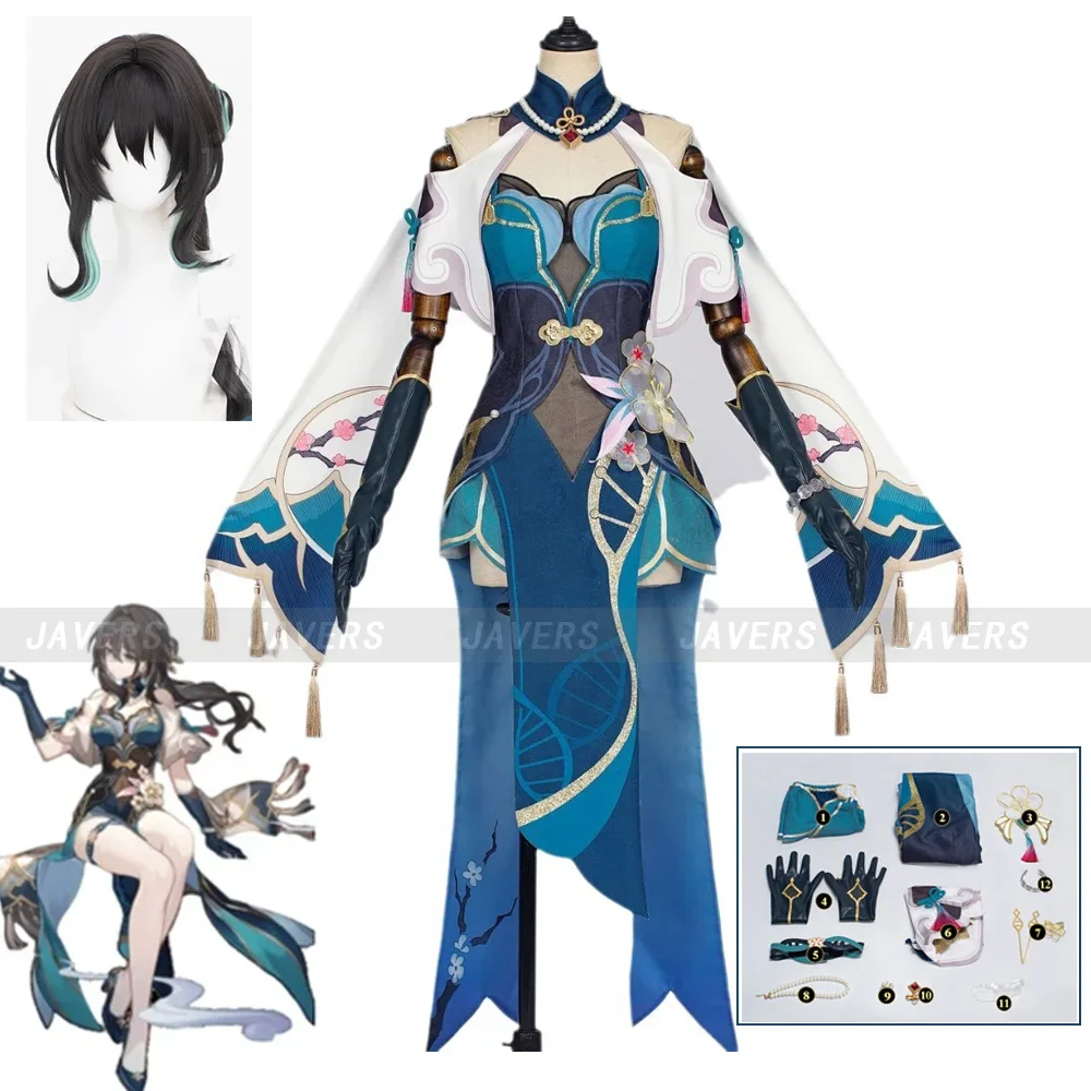

Ruan Mei Cosplay Game Honkai Star Rail Costume RuanMei Wig Chinese Qipao Dress Uniform Women Sexy Halloween Carnival Party Suit