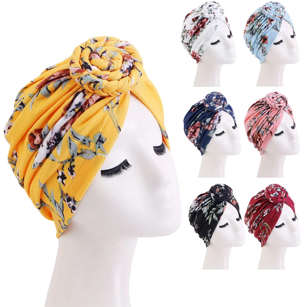 Indian Twist Knot Women Turbante Chemo Cap Muslim Hijab Bonnet Headscarf Beanie Hair Loss Cover African Headwear Femme Wrap Hats